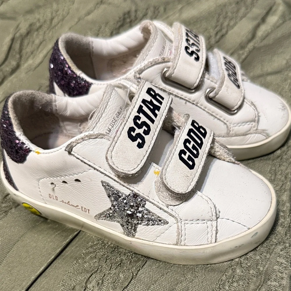 Golden Goose Kids White and Glitter Sneakers